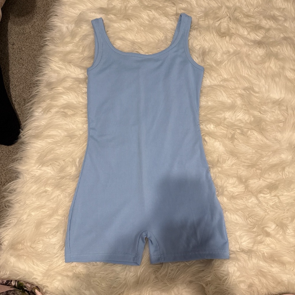 Baby Blue One Piece Athletic Ribbed Romper